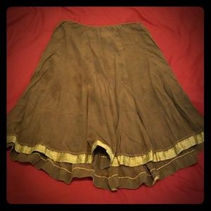 Elie Tahari Soft Bown Skirt with Gold Trim